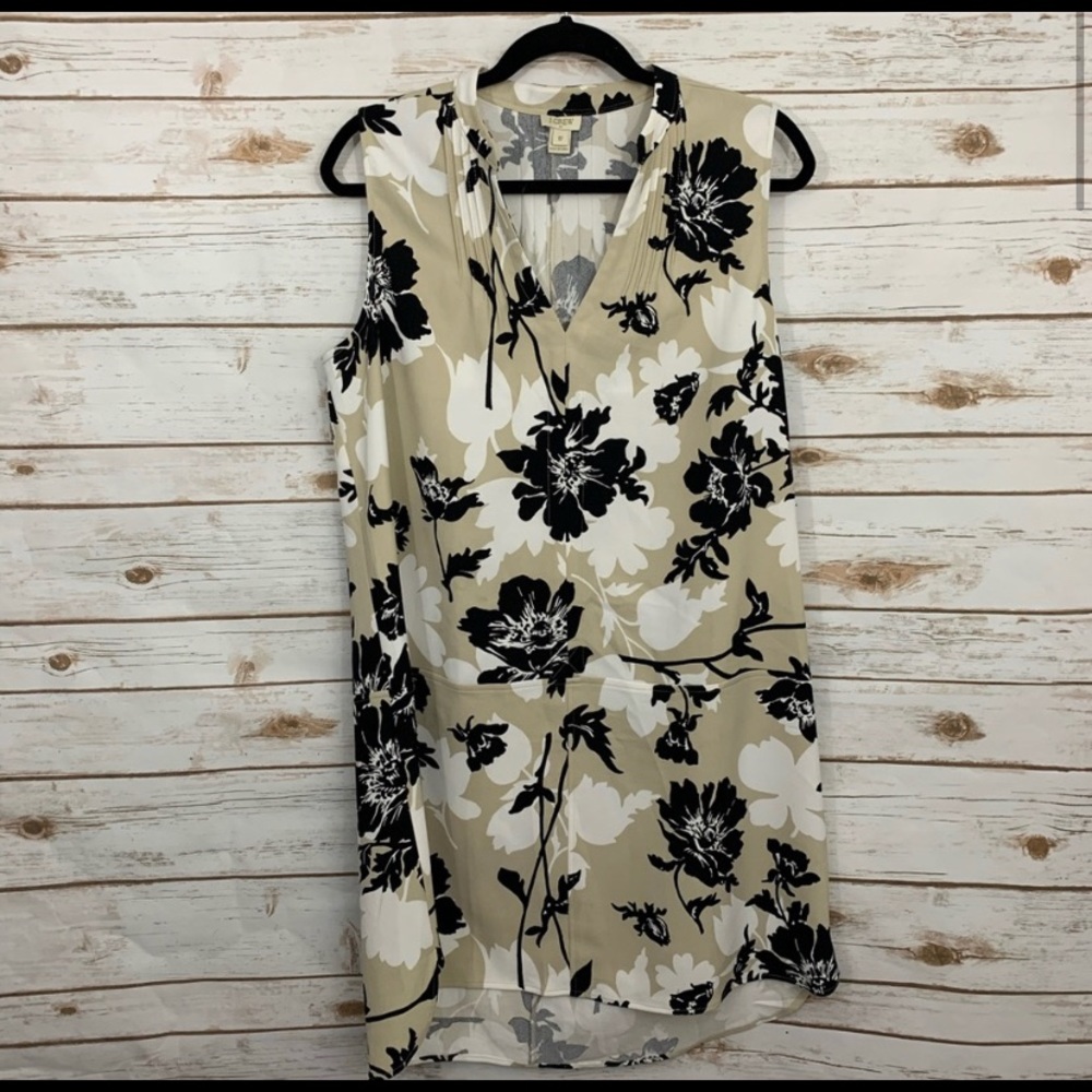 J Crew Neutral Floral Pintuck Career Shift Dress